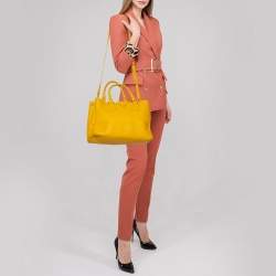 Pre Owned Prada Yellow Vitello Daino Leather Open Tote