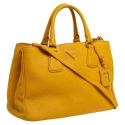 Pre Owned Prada Yellow Vitello Daino Leather Open Tote