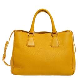 Pre Owned Prada Yellow Vitello Daino Leather Open Tote