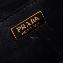 Pre Owned Prada Teal Blue/Black Velvet and Leather Cahier Shoulder Bag