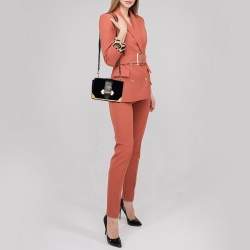 Pre Owned Prada Teal Blue/Black Velvet and Leather Cahier Shoulder Bag