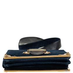 Pre Owned Prada Teal Blue/Black Velvet and Leather Cahier Shoulder Bag