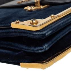 Pre Owned Prada Teal Blue/Black Velvet and Leather Cahier Shoulder Bag