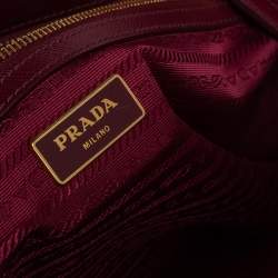 Pre Owned Prada Burgundy Saffiano Lux Leather Medium Galleria Tote