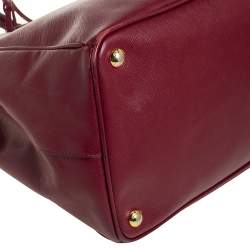 Pre Owned Prada Burgundy Saffiano Lux Leather Medium Galleria Tote