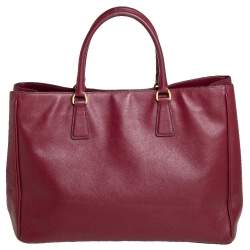 Pre Owned Prada Burgundy Saffiano Lux Leather Medium Galleria Tote