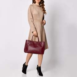Pre Owned Prada Burgundy Saffiano Lux Leather Medium Galleria Tote