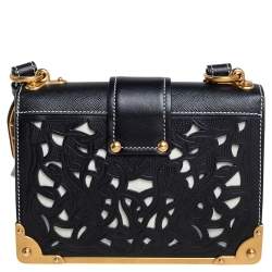 Pre Owned Prada Black Leather Laser Cut Cahier Shoulder Bag