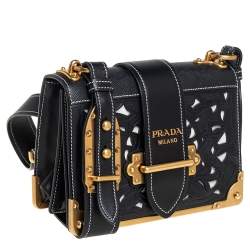 Pre Owned Prada Black Leather Laser Cut Cahier Shoulder Bag
