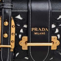Pre Owned Prada Black Leather Laser Cut Cahier Shoulder Bag
