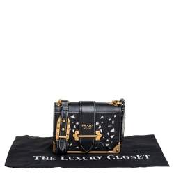 Pre Owned Prada Black Leather Laser Cut Cahier Shoulder Bag
