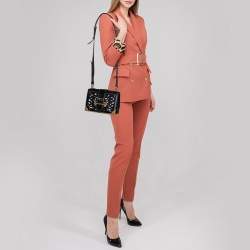 Pre Owned Prada Black Leather Laser Cut Cahier Shoulder Bag