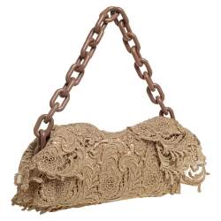 مملوكة مسبقًا حقيبة كتف برادا بيزو دانتيل ذهبي بقلاب