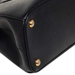 Pre Owned Prada Black Saffiano Leather Small Galleria Double Zip Tote