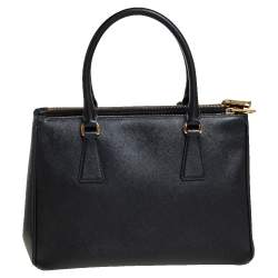 Pre Owned Prada Black Saffiano Leather Small Galleria Double Zip Tote