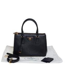 Pre Owned Prada Black Saffiano Leather Small Galleria Double Zip Tote