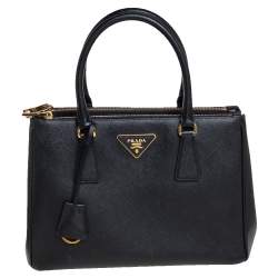 Pre Owned Prada Black Saffiano Leather Small Galleria Double Zip Tote