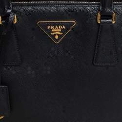 Pre Owned Prada Black Saffiano Leather Small Galleria Double Zip Tote