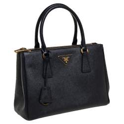 Pre Owned Prada Black Saffiano Leather Small Galleria Double Zip Tote