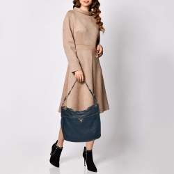 Pre Owned Prada Navy Blue Vitello Daino Leather Front Pocket Hobo