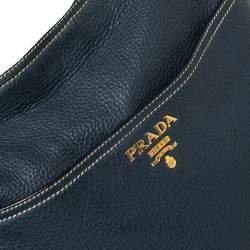 Pre Owned Prada Navy Blue Vitello Daino Leather Front Pocket Hobo