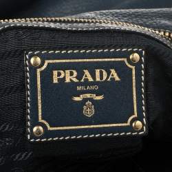 Pre Owned Prada Navy Blue Vitello Daino Leather Front Pocket Hobo