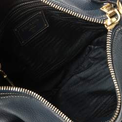 Pre Owned Prada Navy Blue Vitello Daino Leather Front Pocket Hobo