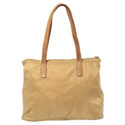 Pre Owned Prada Beige Nylon and Leather Zip Tote