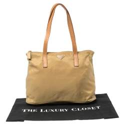 Pre Owned Prada Beige Nylon and Leather Zip Tote