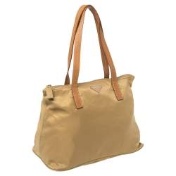Pre Owned Prada Beige Nylon and Leather Zip Tote