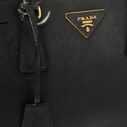 Pre Owned Prada Black Saffiano Leather Small Galleria Double Zip Tote