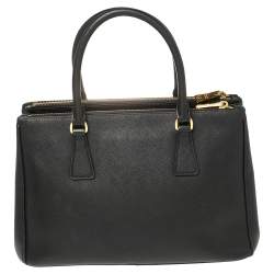 Pre Owned Prada Black Saffiano Leather Small Galleria Double Zip Tote