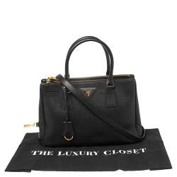 Pre Owned Prada Black Saffiano Leather Small Galleria Double Zip Tote