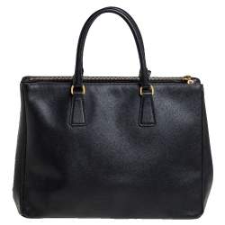 Pre Owned Prada Black Saffiano Leather Medium Galleria Double Zip Tote