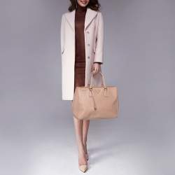 Pre Owned Prada Beige Saffiano Leather Medium Galleria Double Zip Tote