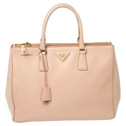 Pre Owned Prada Beige Saffiano Leather Medium Galleria Double Zip Tote
