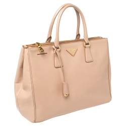 Pre Owned Prada Beige Saffiano Leather Medium Galleria Double Zip Tote
