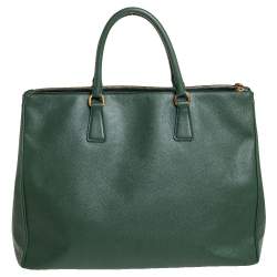 Pre Owned Prada Green Saffiano Lux Leather Executive Double Zip Tote