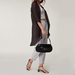 Pre Owned Prada Black Nylon and Leather Flap Hobo