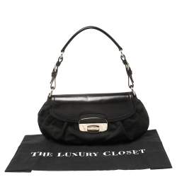 Pre Owned Prada Black Nylon and Leather Flap Hobo