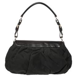 Pre Owned Prada Black Nylon and Leather Flap Hobo