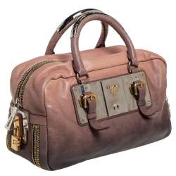 Pre Owned Prada Ombre Brown Glace Leather Zippers Bauletto Bag