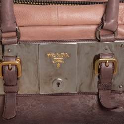 Pre Owned Prada Ombre Brown Glace Leather Zippers Bauletto Bag