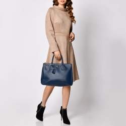 Pre Owned Prada Blue Saffiano Lux Leather Large Galleria Tote