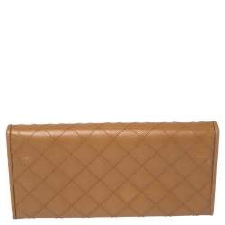 Pre Owned Prada Tan Quilted Saffiano Leather Flap Continental Wallet