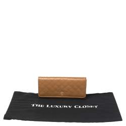 Pre Owned Prada Tan Quilted Saffiano Leather Flap Continental Wallet