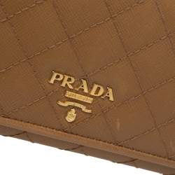 Pre Owned Prada Tan Quilted Saffiano Leather Flap Continental Wallet