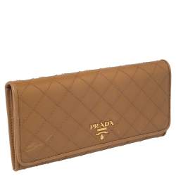 Pre Owned Prada Tan Quilted Saffiano Leather Flap Continental Wallet