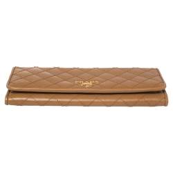 Pre Owned Prada Tan Quilted Saffiano Leather Flap Continental Wallet