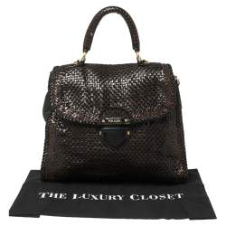 Pre Owned Prada Dark Brown/Black Woven Madras Leather Flap Top Handle Bag